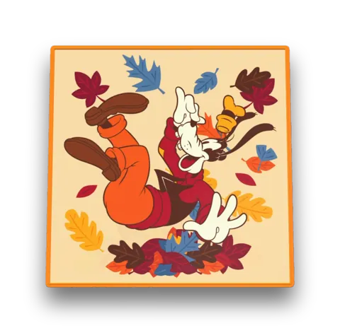 Goofy floating in autumn leaves
